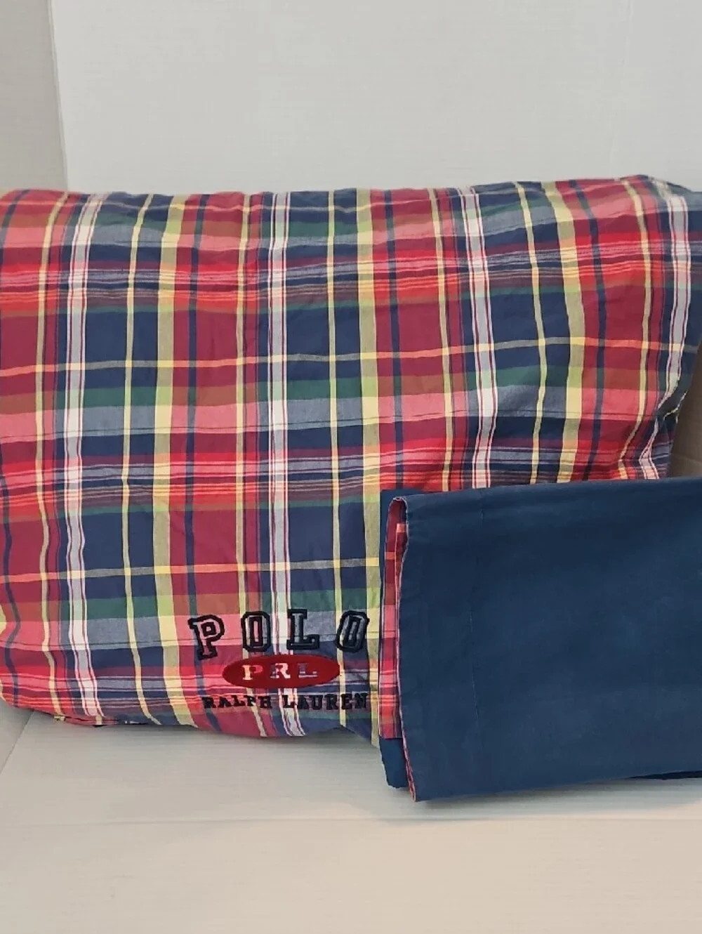 Ralph Lauren Home Garrison Plaid Red Navy & Green Cotton Twin Comforter & Sham